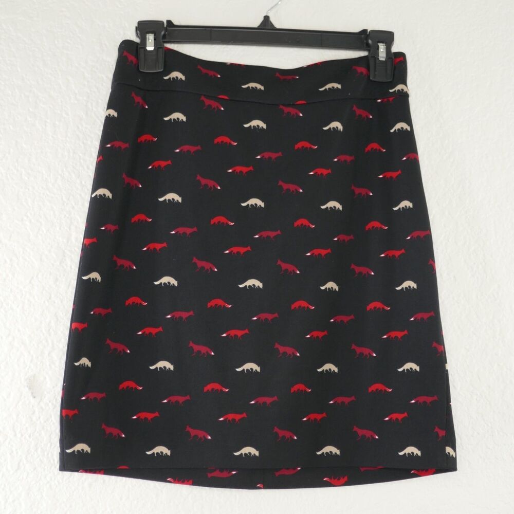 VIVIENNE TAM Skirt Fox Print Pencil Mini Skirt Size 2 Black Red Tan